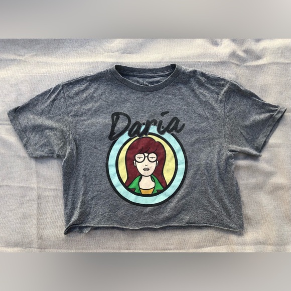 MTV Tops - MTV Daria & Jane Short Sleeve Raw Hem Crop T-shirt Size Small Vintage Dark Gray